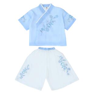 汉服女童夏装套装中国风儿童演出服宝宝短袖儿童表演小学生国学服