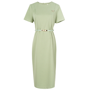 米思阳2026夏季新款气质通勤纯色连衣裙收腰显瘦小个子高端裙子女