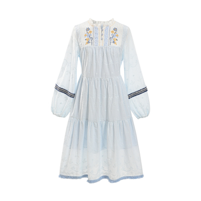 森女部落设计感大摆重工刺绣旅游度假风长袖连衣裙女2026新款秋季