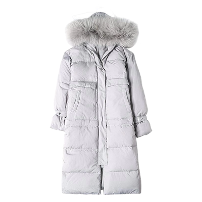 韩版派克服女2024新款中长款大貉子毛领白鸭绒大码加厚女士羽绒服