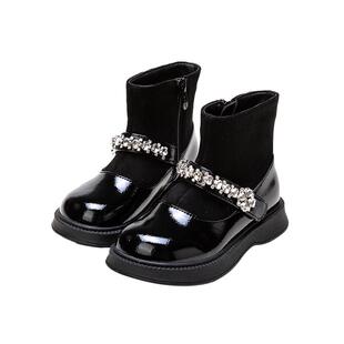 富罗迷女童靴子儿童棉靴2025冬季新款雪地加厚洋气女款黑色公主靴