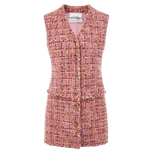 【艺术家联名】朗姿无袖小香风v领连衣裙短款女2025年冬季新款