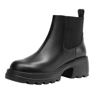 KISSCAT接吻猫春季通勤烟筒靴真皮短靴增高厚底切尔西靴女加绒靴