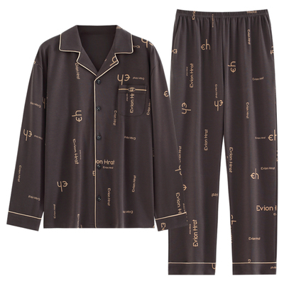 猫人男纯棉家居服春秋套装