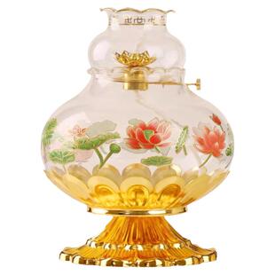 大号供佛酥油灯座防风玻璃长明灯油灯莲花灯佛灯蜡烛佛前招财供灯