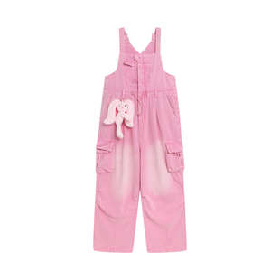 NOISY TEDDY26年春夏新款可爱立体玩偶简约纯色女士背带牛仔长裤