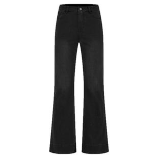 曼德诗高腰微喇牛仔裤2025秋夏新款时尚渐变烫钻喇叭裤子休闲裤