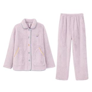 安之伴珊瑚绒睡衣情侣男女款可外穿秋冬季加绒加厚保暖家居服套装