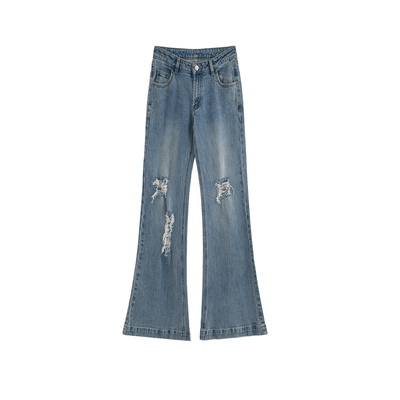 AZure法式复古破洞微喇牛仔裤