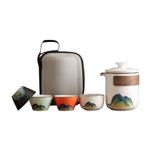 旅行茶具套装便携简约陶瓷快客杯防烫一壶四杯户外露营泡茶器定制