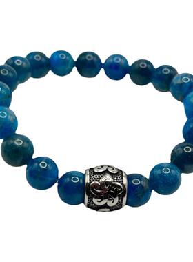 男士蓝色磷灰石天然宝石串珠手链