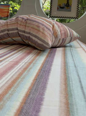 秋冬加厚磨毛粉色条纹纯棉床笠床单单件1.35m全棉学生宿舍保护套