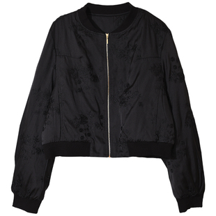 GESGOO复古刺绣黑色棉服女2025新款深秋初冬夹棉外套洋气小棉袄薄