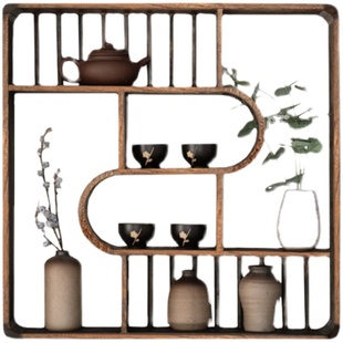 博古架实木中式 茶叶架子置物架  挂墙 壁挂式 展示架 多宝阁格子