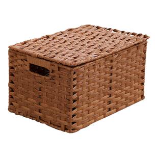 中古风藤编收纳篮家用玩具零食杂物筐大容量带盖脏衣篮编制收纳箱