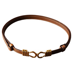 头层牛皮夏季装饰收腰搭扣细腰带可调节女士真皮窄皮带配外套裙子