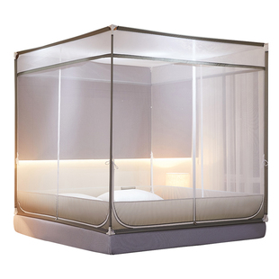 宝宝防摔蚊帐家用T型三开门拉链蒙古包加厚加密回底床笠式1.8m床