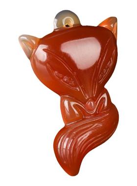 珠宝白玉髓红色玛瑙挂件狐狸吊坠