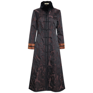 华族经典唐装女外套中长款气质贵气对襟毛领夹棉保暖棉袄风衣外搭