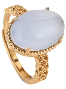 网红古代中国风古装汉服旗袍配饰复古法金天然玉髓玛瑙复古戒指女