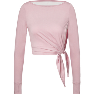 Sumday运动长袖T恤女下摆打结高腰t恤羊绒质感运动衫速干防晒