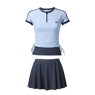 回力游泳衣女款保守平角分体泡温泉防晒两件套裙式运动遮肚显瘦款