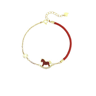 「马上有钱」S999纯银手链马年本命年手链红玛瑙小马红绳手饰礼物