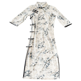 气质旗袍2025新款高端修身秋冬弹力丝绒侧八扣微胖遮肚子显瘦长款