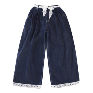 胖女童阔腿裤儿童夏季加肥加大牛仔裤青少年偏胖女孩防蚊直筒裤子