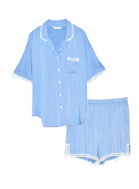 绮瑞女夏季莫代尔睡衣短袖花边