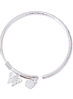 足银9999花朵蝴蝶吉言银手镯女