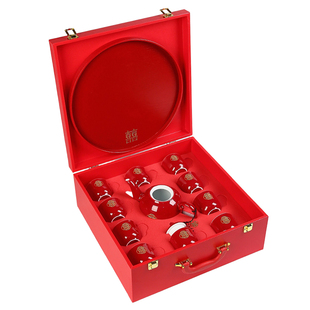 中式结婚庆改口敬茶杯新娘订婚用品陶瓷手柄壶红色盘婚礼茶具套装