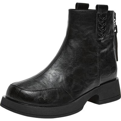 百思图冬季商场新款通勤厚底粗跟圆头英伦风女短靴F6111DD5