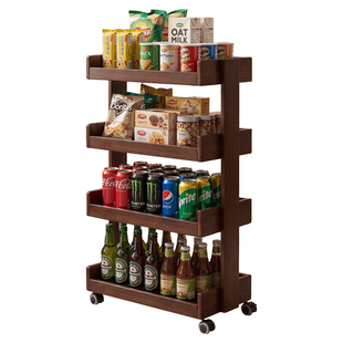 全实木移动置物架落地书架客厅带轮小推车家用零食架子多层收纳架