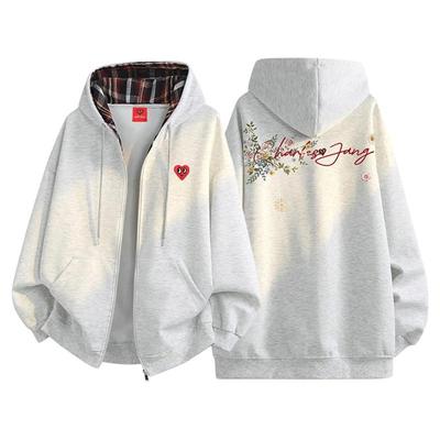 查尔斯桃心撞色格子开衫卫衣男