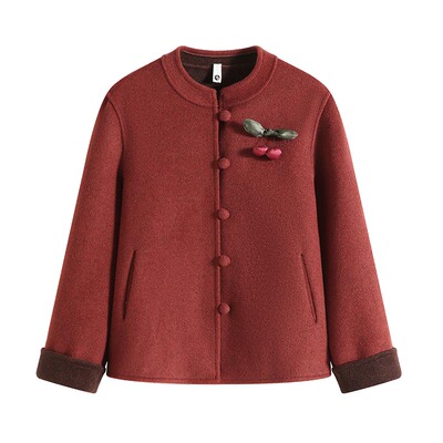 妈妈春装双面呢外套女2026新款中老年春秋款盘扣气质呢子上衣短款