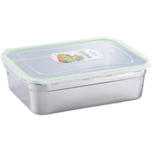 304不锈钢保鲜盒饭盒收纳盒带盖大号食物冻品冷藏长方形密封盒子