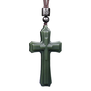 昆玉谣和田玉青玉塔青一细料十字架挂件项链玉石玉坠吊坠男女正品