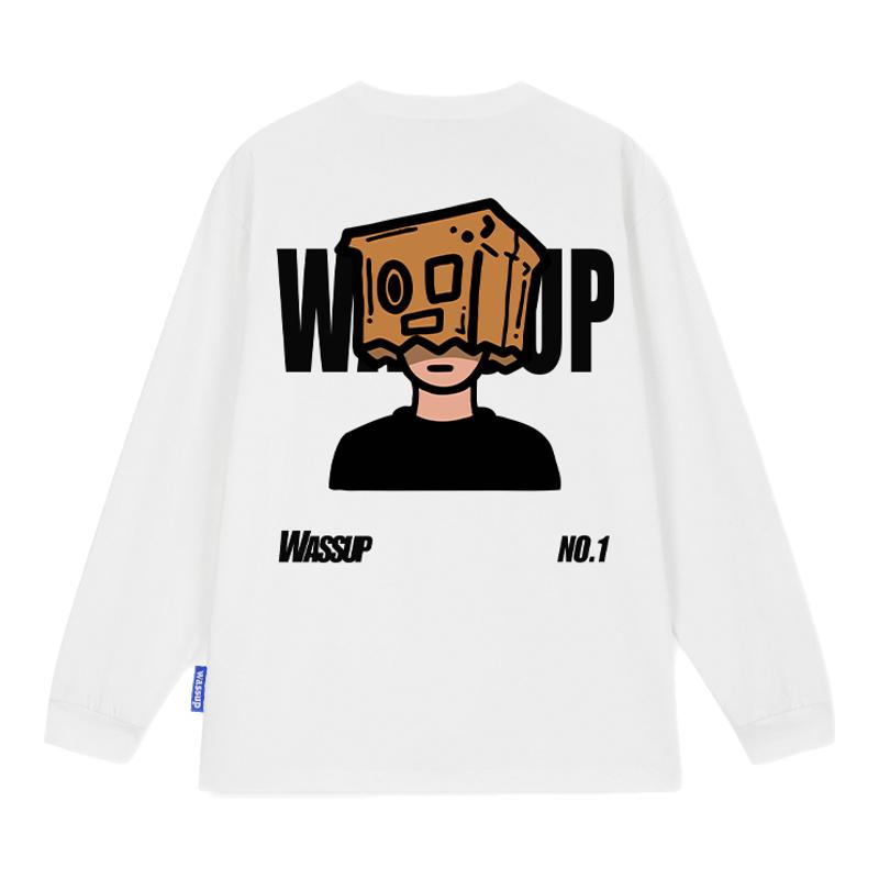 WASSUP美式涂鸦重磅长袖T恤男装