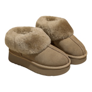 厚底外穿防滑雪地靴加绒棉鞋女冬2025新款真皮女鞋加厚保暖毛毛鞋