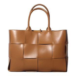 BV新款真皮手工编织托特包女士大容量手提包女款黑色高级感大包包