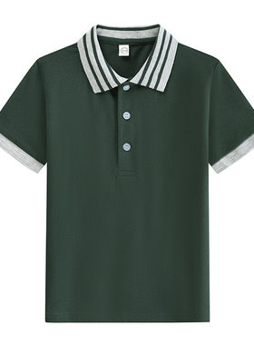 儿童半袖墨绿色POLO衫学生校服潮