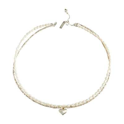 EOLO爱心珍珠双层项链女纯银