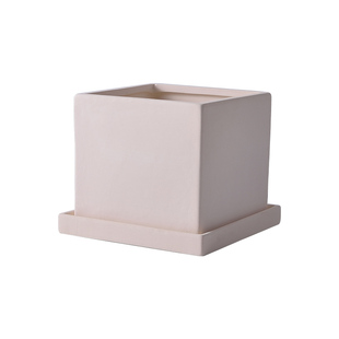 方形北欧简约盆栽陶盆陶瓷素烧有孔花盆多肉植物透气清仓带托盘