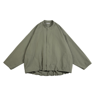 NOEARS复古水洗日系军绿色立领拉链行政夹克外套男宽松薄工装上衣