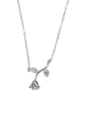 纹砖纯银玫瑰花朵女项链锁骨链