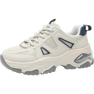 大东老爹鞋女鞋2026春季新款平底高跟系带圆头材质拼贴休闲Q0382