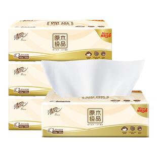 清风抽纸原木4包一提100抽3层卫生纸纸抽餐巾纸发家用纸巾