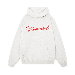 RASP花体LOGO正面印花连帽卫衣秋冬季美式高街情侣长袖上衣帽衫潮