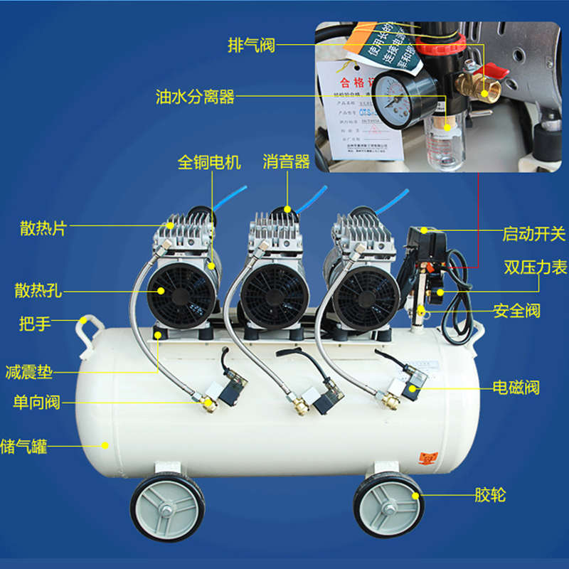 奥突斯无油静音空压机220v高压工业级大型气泵汽修单杠空气压缩机